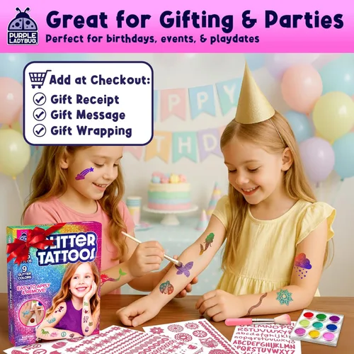 Miniatura 2 de PURPLE LADYBUG Tatuajes con purpurina para niños – Kit de tatuaje con purpurina de 175 diseños, tatuajes falsos temporales para niños, divertido