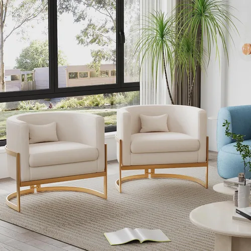 Miniatura 6 de Alunaune - Sillón tapizado de terciopelo con diseño Accent, sillas Barrel modernas para sala de estar, sofá de salón estilo Tub Bucket, silla