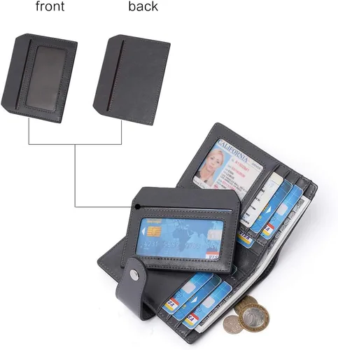 Miniatura 5 de BOSTANTEN - Billetera de cuero para mujer con bloqueo RFID, pequeña, con cremallera, de bolsillo, para tarjetas, con ventana para documento