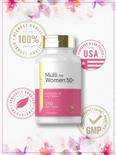 Miniatura 5 de Carlyle Multivitamínico para mujeres de 50 años o más 250 mini tabletas Suplemento con vitaminas B, D3, calcio y folato Sin hierro Sin OMG