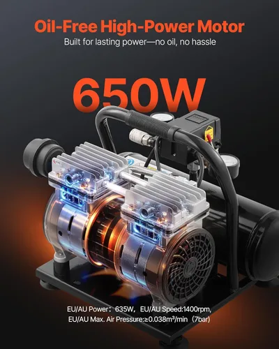 Miniatura 2 de VEVOR Compresor de aire, tanque de acero de 1 galón, compresor de aire libre de aceite de 1 HP 1.5 CFM a 90 PSI y presión máxima de 120 PSI