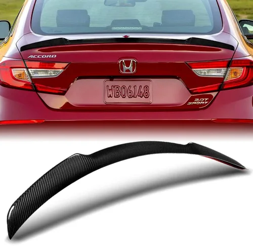 Q1-Tech - Alerón de fibra de carbono real estilo STP para maletero compatible con Honda Accord 4-DR/Sedán 2018-2023, 2019 2020, 100% fibra de