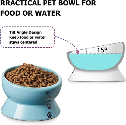 Miniatura 5 de Y YHY Tazón de cerámica para comida y agua de gatos inclinado de 15 onzas, azul lago