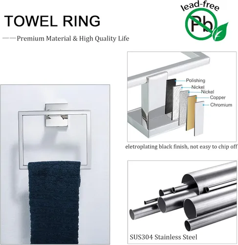 Miniatura 2 de Juego de accesorios de baño de cromo pulido para toallero, incluye toallero, soporte para toallas, soporte para papel higiénico, gancho para cromado