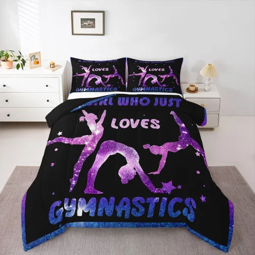 Miniatura 9 de Edredón de gimnasia tamaño individual para niñas, juegos de ropa de cama de cielo estrellado para niños y adolescentes, edredón con temática