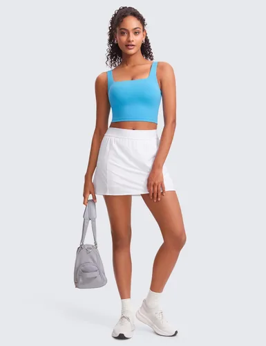 Miniatura 46 de CRZ YOGA Butterluxe Brasier deportivo de cuello cuadrado para mujer, estilo camiseta corta sin mangas, acolchado con soporte integrado para yoga