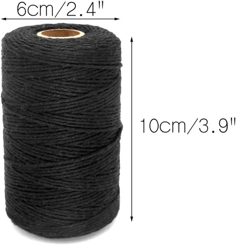 Miniatura 3 de Cordel de algodón para usar en la cocina, para atar carne preparada en casa, hacer salchichas, o para manualidades y aplicaciones de jardinería Negro