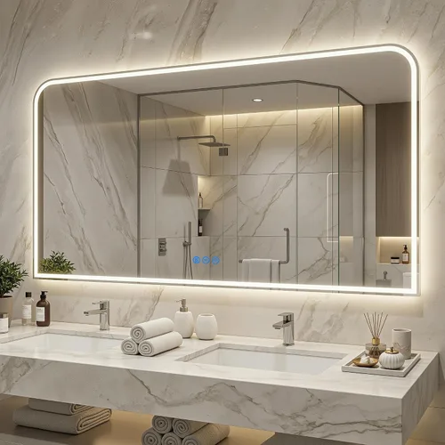Miniatura 24 de Antok Espejo LED de baño, espejo LED con luces para baño, espejos de tocador iluminados para pared, antivaho, regulable, vidrio templado, función