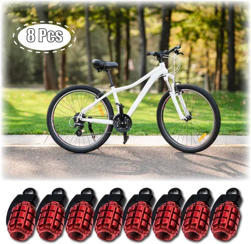 Miniatura 5 de 8 tapas de vástago de válvula de neumático, tapas de válvula de neumático de acero inoxidable para automóviles, camiones, SUV, motocicletas, Rojo