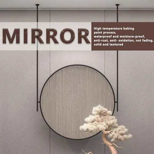 Miniatura 3 de Espejo redondo montado en el techo para baño, espejo de pared, espejo de barra colgante de techo, espejo de marco de metal negro, espejo decorativo
