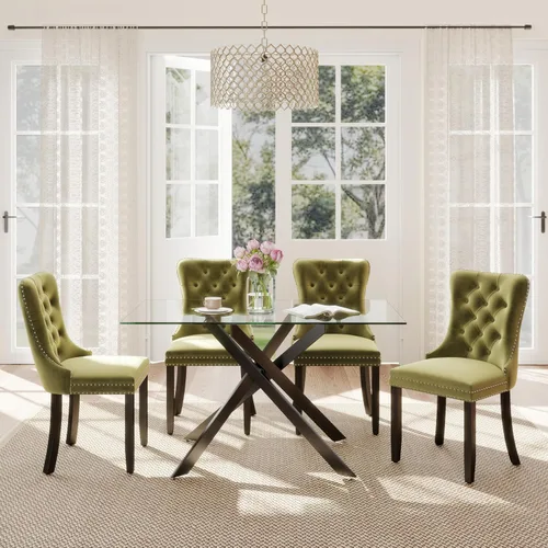 Miniatura 20 de Juego de comedor de 3 piezas con superficie de vidrio transparente, juego de comedor cuadrado minimalista moderno de 36'', juego de mesa de cocina