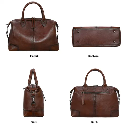Miniatura 5 de HESHE Bolso de mano de cuero genuino para mujer, bolso de cuero de gran capacidad, bolso de mano con asa superior, bolso de médico vintage