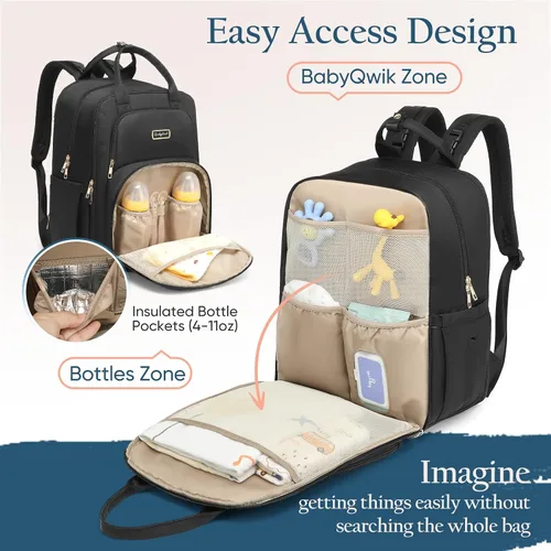 Miniatura 4 de Mochila para pañales Qualyphant - Bolsa de pañales extra grande para 2 niños gemelos (expandible 30-38L) - Mochila de viaje para bebé con cambiador