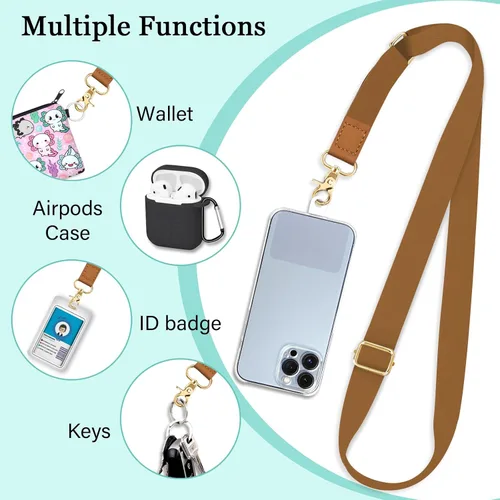 Miniatura 3 de Cordón para teléfono Piefly, correa cruzada para teléfono, cordones para teléfono celular para alrededor del cuello, de la muñeca, del hombro, Marrón