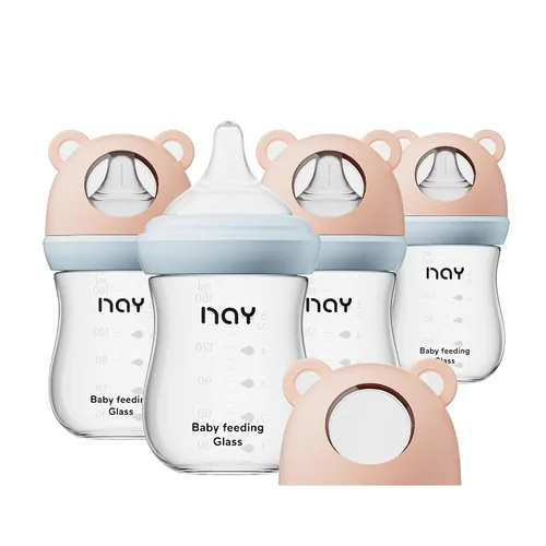 Miniatura 15 de yanyoyo Biberón de vidrio natural para bebés que amamantan, biberón anticólicos de 8 onzas con pezón de respuesta natural (M), transparente, cuello