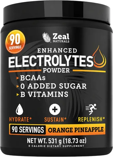 Miniatura 17 de Zeal Electrolyte Powder - 90 porciones Polvo de electrolitos Keto Cero azúcar, BCAA, vitaminas B Potasio, zinc, magnesio Bebida