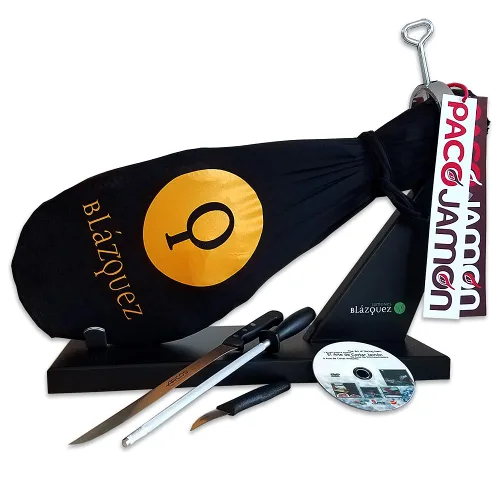 Miniatura 2 de Paleta Ibérica Kit Profesional, 12 Libras, 2 Años de Curación, 50% Raza Ibérica, 20-25 Porciones + Jamonero Profesional + Juego de Cuchillos ARCOS