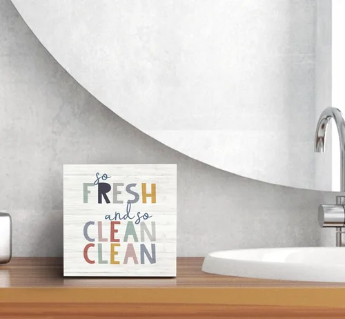 Miniatura 6 de SRADMO Letrero de madera con texto en inglés «So Fresh So Clean» para niños, decoración de escritorio con texto en inglés «So Fresh So Clean»