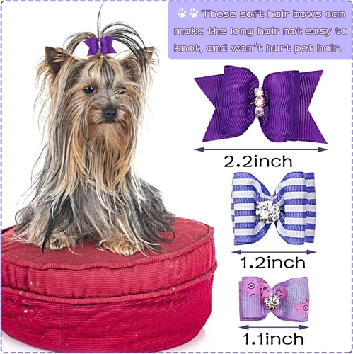 Miniatura 4 de PET SHOW 20 lazos para el pelo de perros pequeños con bandas de goma para cachorros, gatos, moño a juego, accesorios de aseo para el cabello