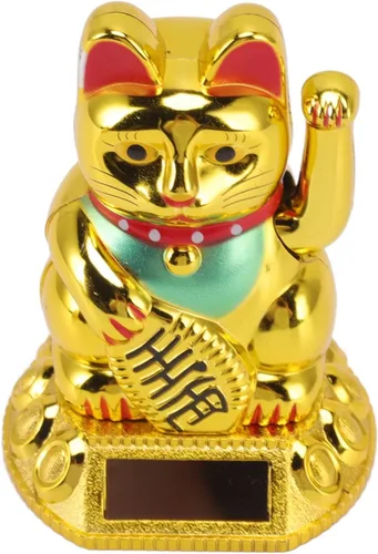 Miniatura 7 de Fortuna alimentada por energía solar, dando la bienvenida saludando riqueza fortuna gatos Fung Shui Cat para oficina en casa y negocios ()