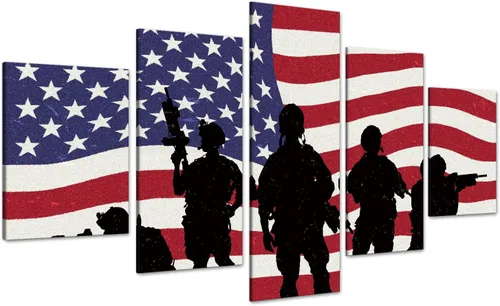 Miniatura 16 de Arte de pared de concepto patriótico, pintura de bandera estadounidense y británica, lienzo de estrellas y rayas, 5 paneles, arte moderno americano