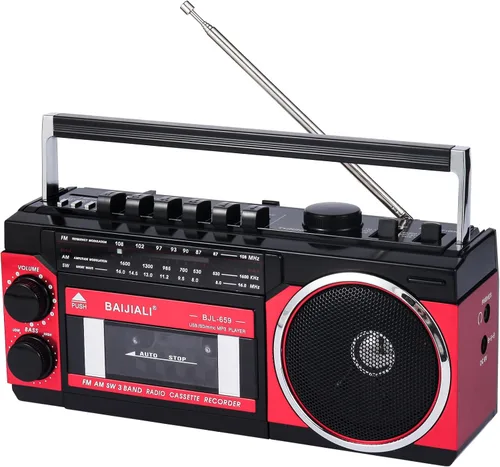 Reproductor de casete portátil con radio AM/FM/SW y BT, Boombox para el hogar y viajes, grabación desde radio, reproducción a través de SD/USB,