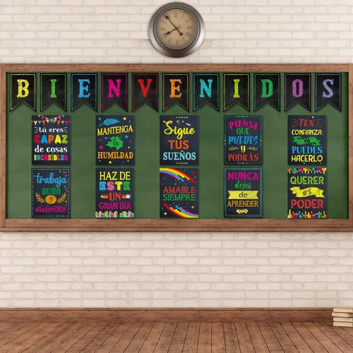 Miniatura 7 de gisgfim 21 pósteres inspiradores españoles de Bienvenidos, color negro, colorido, motivacional, juego de tablones de anuncios para el aula, oficina