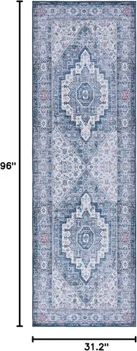 Miniatura 2 de SAFAVIEH Tucson Collection - Alfombra lavable de 2 pies 6 pulgadas x 8 pies, beige y verde, antideslizante y fácil de limpiar, ideal para pasillo