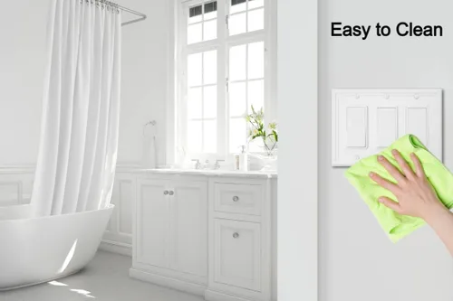 Miniatura 6 de OKAWYC Cubierta Triple Decorativa para Interruptor de Luz Luca Placa de Pared Metálica, Paquete de 2 Blanco 3 Gang Triple Rocker, para Receptáculo