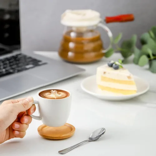 Miniatura 6 de HASENSE Juego de 6 tazas y platillos de espresso de 3 onzas, tazas Demitasse con asa para bebidas de café, café con leche, capuchino, café moca