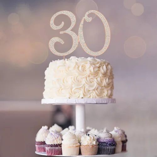 Miniatura 6 de Decoración de 30 tartas – Metal de oro rosa de alta calidad – Decoración de diamantes de imitación brillantes para fiesta de cumpleaños número 30