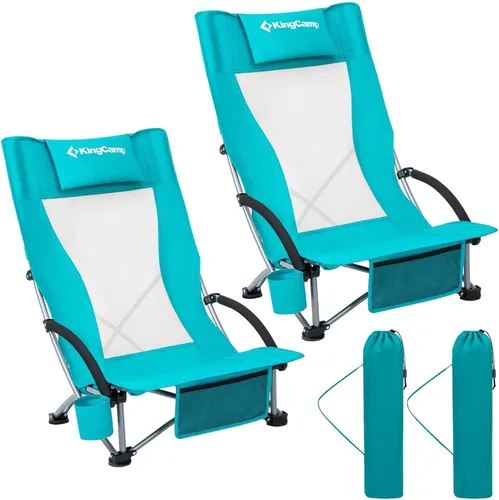 Miniatura 15 de KingCamp Silla de playa baja, silla de camping plegable con respaldo alto para adultos, asiento de malla transpirable de gran tamaño, silla portátil