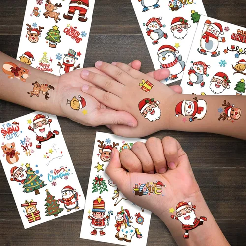Miniatura 4 de 36 hojas de tatuajes temporales de Navidad, muñeco de nieve, pingüino, alce, Papá Noel, tatuajes para rellenar calcetines de Navidad y regalos