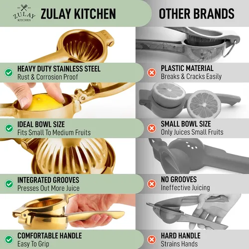 Miniatura 8 de Zulay Kitchen Exprimidor de Limón de Acero Inoxidable - Calidad Premium, Cuenco Exprimidor de Metal Sólido Resistente - Prensa Exprimidora Manual