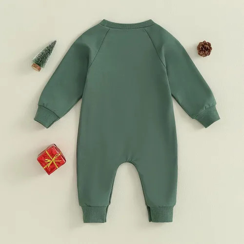 Miniatura 3 de BULINGNA Mameluco de Navidad para bebés, niños y niñas, diseño de árbol de Navidad, estampado de letras para otoño e invierno