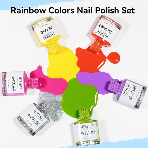 Miniatura 3 de MIZHSE Juego de esmaltes de uñas de secado rápido, esmalte de uñas de colores brillantes, esmalte de uñas regular sin gel, amarillo, verde, morado