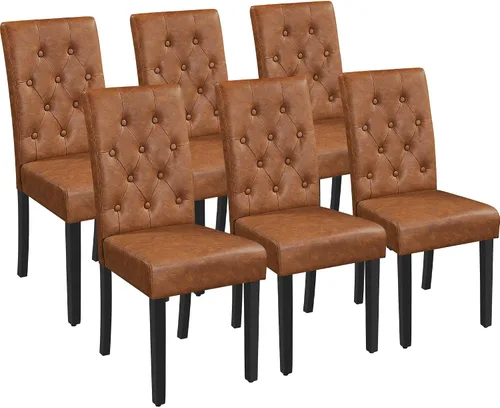 Miniatura 14 de Yaheetech Juego de 2 sillas de comedor tapizadas Parsons de cuero modernas con respaldo alto y patas de madera maciza, para comedor, sala de estar