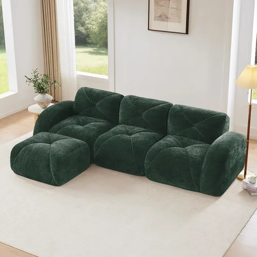 Miniatura 55 de Sofás modulares modulares de 110.6 pulgadas para sala de estar, sofá moderno de terciopelo sin hueso, no requiere montaje, cómodo sofá sin hueso