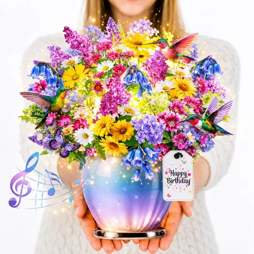 Miniatura 11 de Tarjetas de cumpleaños CUISH, tarjeta de feliz cumpleaños con luz y música, Cosmos Margarita No me Olvides, tarjeta de regalo de ramo de flores 3D