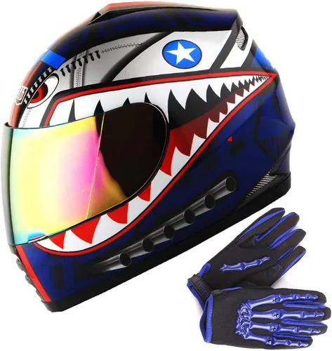 Miniatura 11 de WOW Casco integral para motocicleta, bicicleta urbana BMX MX para niños, color blanco brillante + guante MX con diseño de esqueleto