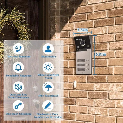 Miniatura 2 de Sistema de intercomunicador con vídeo con cable, timbre de puerta con vídeo de 7 pulgadas con visión nocturna IR, soporte de desbloqueo remoto