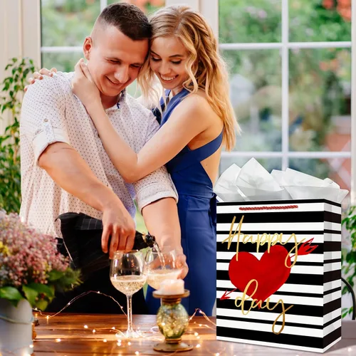 Miniatura 4 de FaCraft Bolsas grandes de regalo para el día de San Valentín con asas para novio y niños, bolsa de regalo de corazón para aniversario, bodas