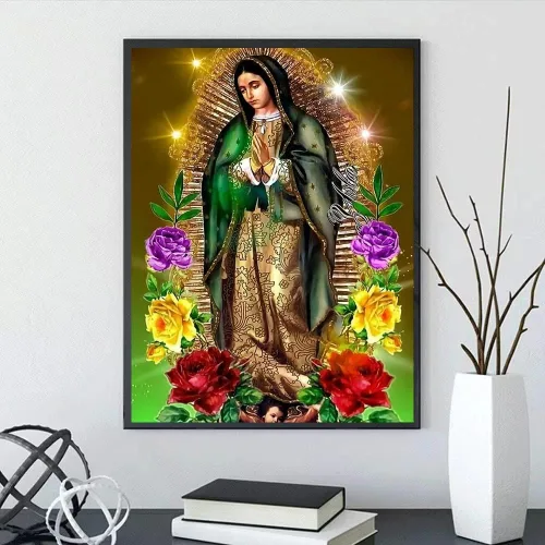 Miniatura 4 de HONGJIE Kit de pintura de diamantes 5D, Virgen María, 16 x 20 pulgadas, redondo, con diamantes de imitación, bordado de diamantes de imitación