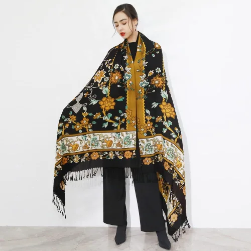 Miniatura 203 de DANA XU Manta de pashmina extragrande 100% de lana merina, bufanda de viaje, bufanda de cachemira para mujer, otoño e invierno, chal de gran