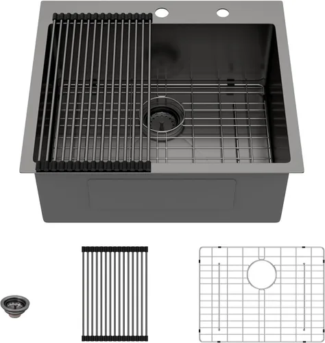 Miniatura 35 de Lordear - Fregadero de barra – Fregadero de barra dorado de 13 x 15 pulgadas con grifo dispensador de jabón, estación de trabajo, calibre 16 T304