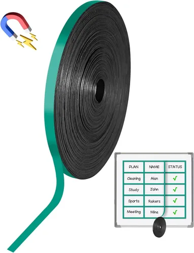Miniatura 12 de Magnetic Tape Roll, 30ft x 1/4 Inch Magnet Tape for Whiteboard, Reusable Magnetic Whiteboard Borders & Dividers for Classroom, Office, Art (Black)