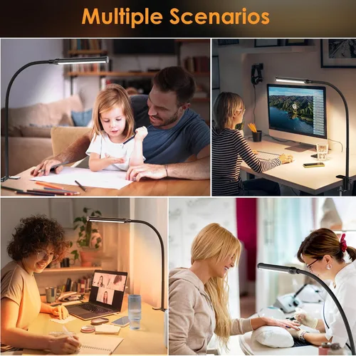 Miniatura 5 de ShineTech Lámpara de escritorio LED con abrazadera, con clip que cuida los ojos, luz de escritorio con 3 modos de color y atenuación continua