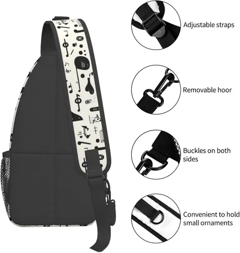 Miniatura 3 de Small Crossbody Bags for Women Men - Vintage Black Instrument Print Adjustable Shoulder Bag Fanny Packs Belt Sling Bag Crossbody Purses Backpack for