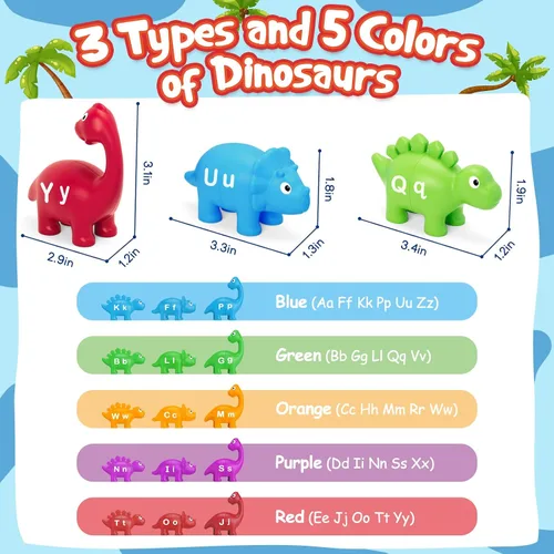 Miniatura 4 de Kasfalci Juguetes de aprendizaje del alfabeto, juguetes de dinosaurio para niños, aprendizaje ABC para niños pequeños, juego de letras a juego