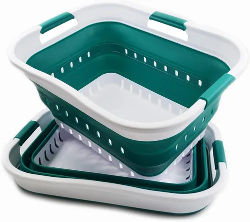 Miniatura 8 de SAMMART Juego de 2-30L (8 galones) cesta plegable de plástico para la ropa sucia – Contenedor/organizador plegable – Tina de lavado portátil